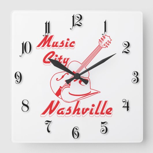 Nashville. Musikstadt Quadratische Wanduhr (Vorderseite)