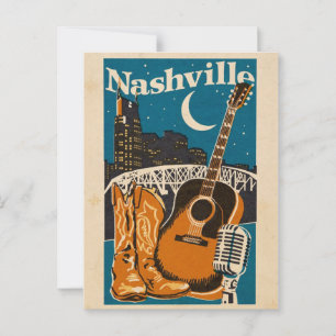 Nashville Postcard - Gitarre, Stiefel und Mikrofon Postkarte