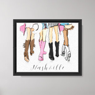 Nashville Script Fashion Illustration Cowboy Boots Leinwanddruck