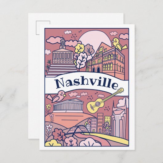 Nashville Sehenswürdigkeiten Postcard - Rosa Postkarte (Vorne/Hinten)