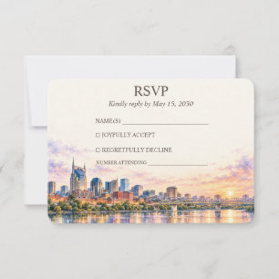 Nashville Skyline Aquarell-Ufer-Hochzeit RSVP Karte