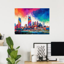 Nashville Skyline Colorful Graffiti Städtische Kun