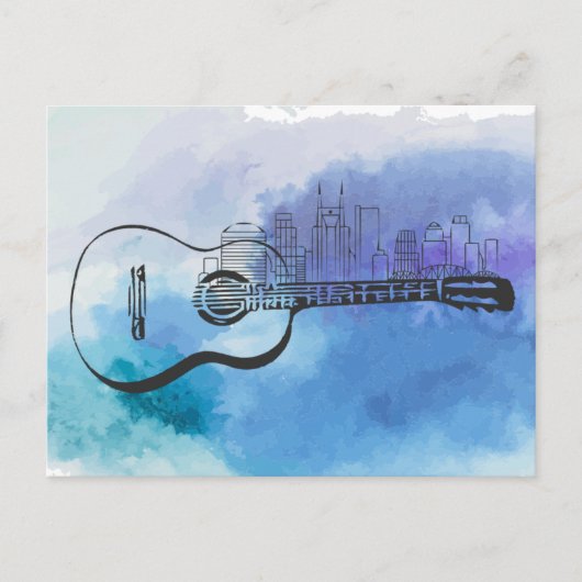 Nashville Skyline Guitar Watercolor Design Postkarte (Vorderseite)