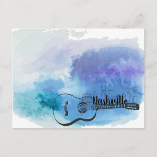 Nashville Skyline Guitar Watercolor Design Postkarte