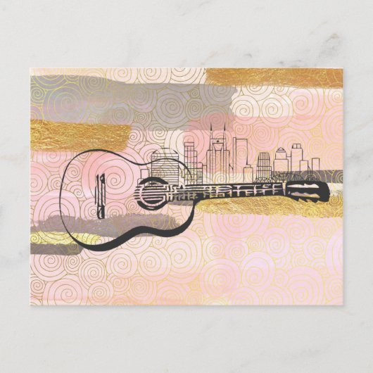 Nashville Skyline Guitar Watercolor Design Postkarte (Vorderseite)