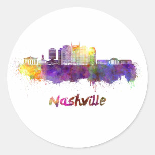 Nashville skyline im Watercolor Runder Aufkleber