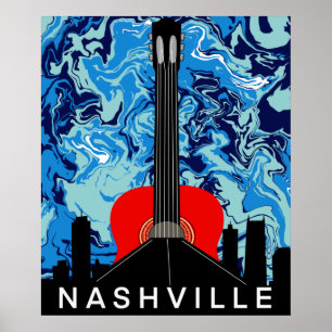Nashville Skyline mit roter Gitarre Poster