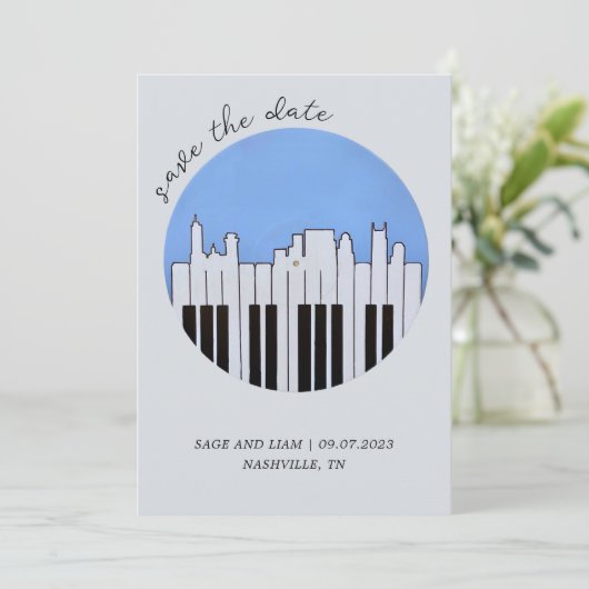 Nashville Skyline Piano Music Record Save the Date Einladung (Stehend Vorderseite)