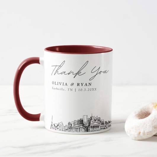 Nashville Skyline Sketch Simple Custom Wedding Tas Tasse (Mit Donut)