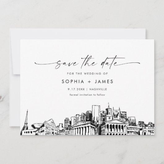 Nashville Skyline Wedding Save the Date Card Einladung (Vorderseite)
