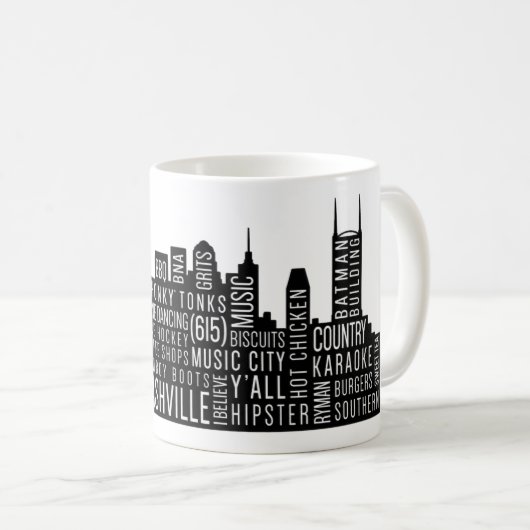 Nashville Skyline Worte Kaffeetasse (VorderseiteRechts)