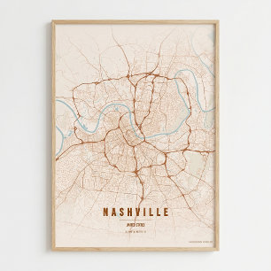 Nashville Stadtplan Druck Tennessee Stadtkarte Wan Poster