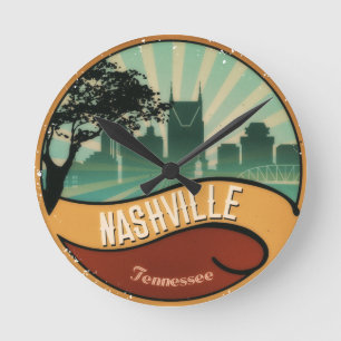 Nashville-Stadtskyline-Retro Vintage Wand-Uhr Runde Wanduhr