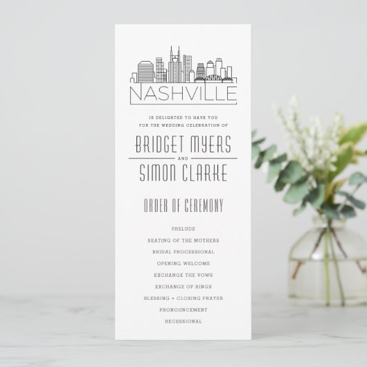 Nashville Stylized Skyline | Hochzeitsprogramm Einladung (Stehend Vorderseite)