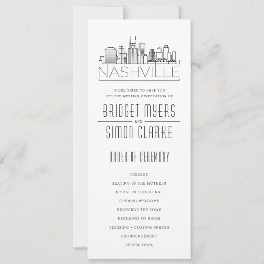 Nashville Stylized Skyline | Hochzeitsprogramm Einladung (Vorderseite)