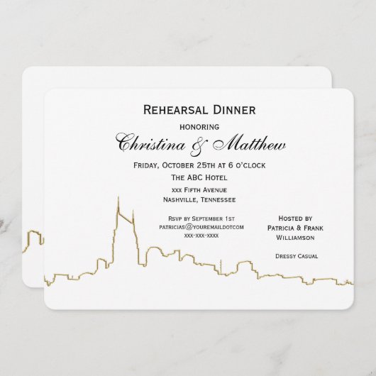 Nashville Tenn Skyline Kontur Probe Dinner Einladung (Vorne/Hinten)