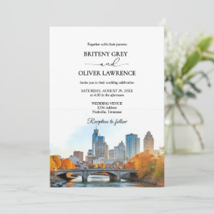 Nashville Tennessee Aquarell-Skyline-Hochzeit Einladung