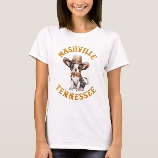 Nashville Tennessee Cowboy Boston Terrier T-Shirt (Vorderseite)