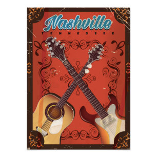 Nashville, Tennessee Gitarre Vintage-Reiseposter Fotodruck