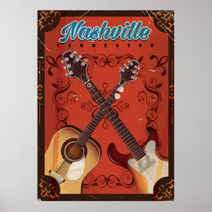 Nashville, Tennessee Gitarre Vintage-Reiseposter Poster