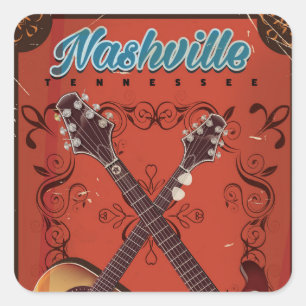 Nashville, Tennessee Gitarre Vintage-Reiseposter Quadratischer Aufkleber