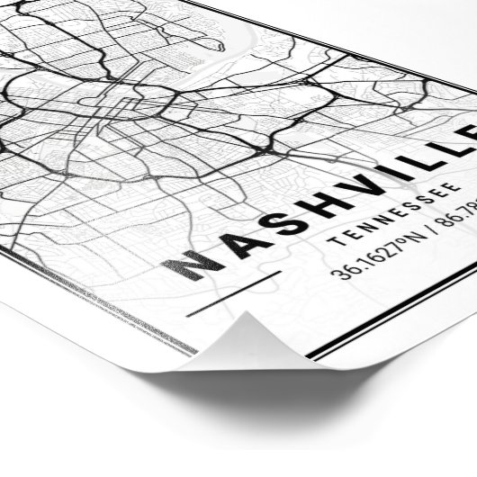Nashville - Tennessee Ligth City Map Fotodruck (Ecke)
