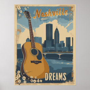 Nashville, Tennessee Music City Vintag Poster