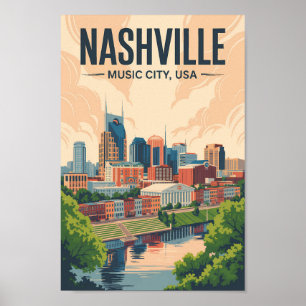 Nashville Tennessee Skyline Reise Kunst Vintage Poster