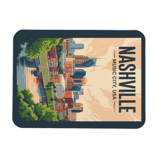 Nashville Tennessee Skyline Reisen Vintag Magnet (Horizontal)