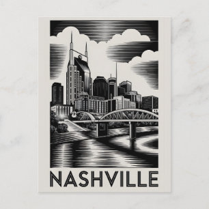 Nashville Tennessee Skyline Schwarz Weiß Holzschni Postkarte