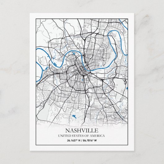 Nashville Tennessee USA Travel City Map Postkarte (Vorderseite)