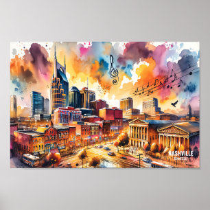 Nashville Tennessee USA Travel Places Aquarell Poster