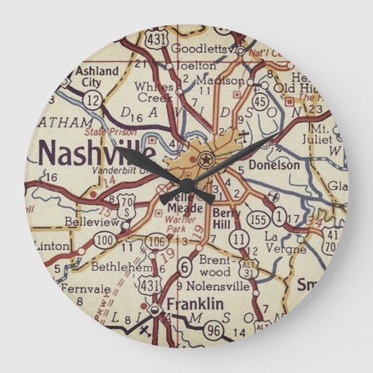 Nashville Tennessee Vintage Große Wanduhr (Vorderseite)