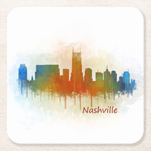 Nashville Tennessee watercolor Skyline art v3 Rechteckiger Pappuntersetzer