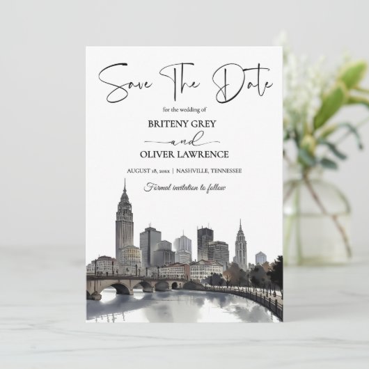 Nashville Tennessee Watercolor Skyline Save The Date (Stehend Vorderseite)