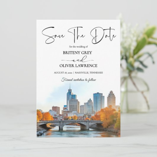 Nashville Tennessee Watercolor Skyline Save The Date (Stehend Vorderseite)