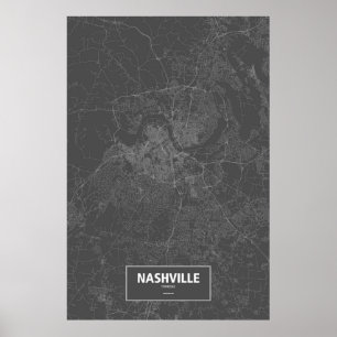 Nashville, Tennessee (weiß auf schwarz) Poster