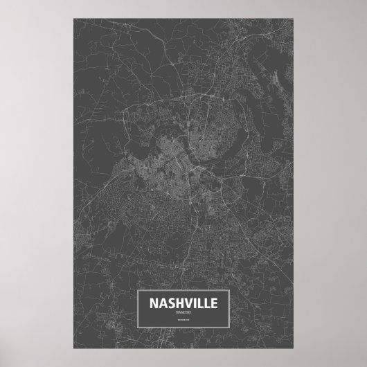 Nashville, Tennessee (weiß auf schwarz) Poster (Vorne)