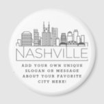 Nashville Themed | Benutzerdefinierte Stadtmeldung Magnet<br><div class="desc">Ein einzigartiger Magnet für die schöne Stadt Nashville, Tennessee. Dieser Schlüsselanhänger zeigt die einzigartige Skyline der Stadt mit ihrem Namen darunter. Unter dem Namen der Stadt finden Sie einen Platz für Ihren einzigartigen Slogan oder Ihre Aussage über Ihre Lieblingsstadt. Ein guter Weg, um ein Dankeschön für Gäste zu senden, die...</div>