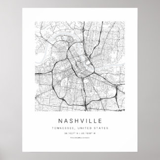 Nashville TN Minimalistische Stadtplan-Kunstprint Poster
