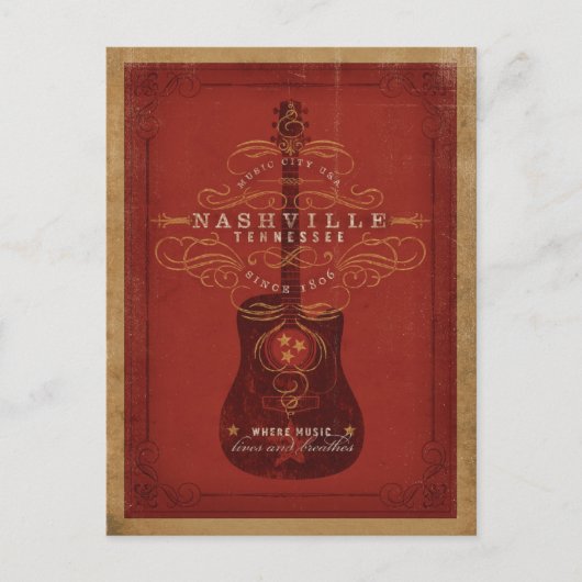 Nashville, TN - Rote Gitarre Postkarte (Vorderseite)