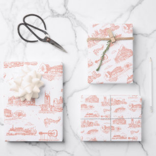 Nashville Toile Junggesellinnenabschied Korallenro Geschenkpapier Set