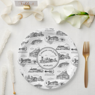 Nashville Toile Schwarz und Weiß Pappteller