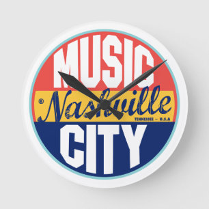 Nashville Vintage Label Runde Wanduhr