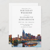 Nashville Watercolor Birthday Weekend Einladung (Vorne/Hinten)
