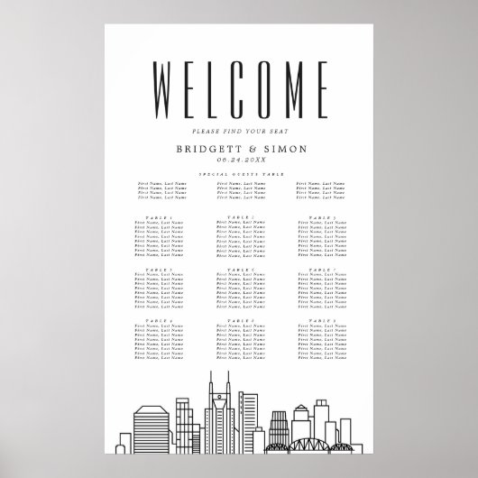 Nashville Wedding | 10 Tabelle Sitzplan Poster (Vorne)