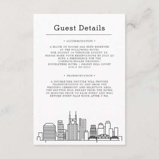 Nashville Wedding | Gast Details Begleitkarte (Vorderseite)