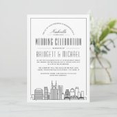 Nashville Wedding | Modern Deko City Skyline Einladung (Stehend Vorderseite)