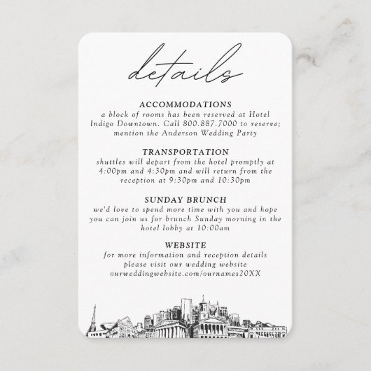 Nashville Wedding Small Vertical Details Begleitkarte (Vorderseite)