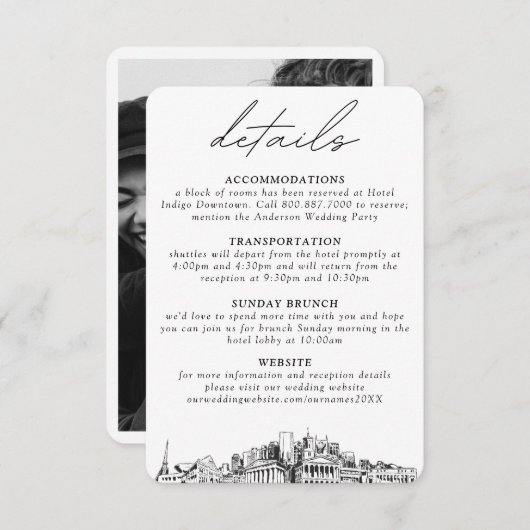 Nashville Wedding Small Vertical Details Begleitkarte (Vorne/Hinten)